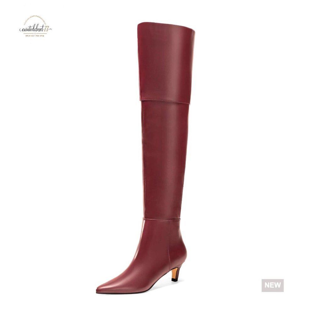 Knee High Boots Pointed Toe Kitten Heel Tall Boots Women's Shoes